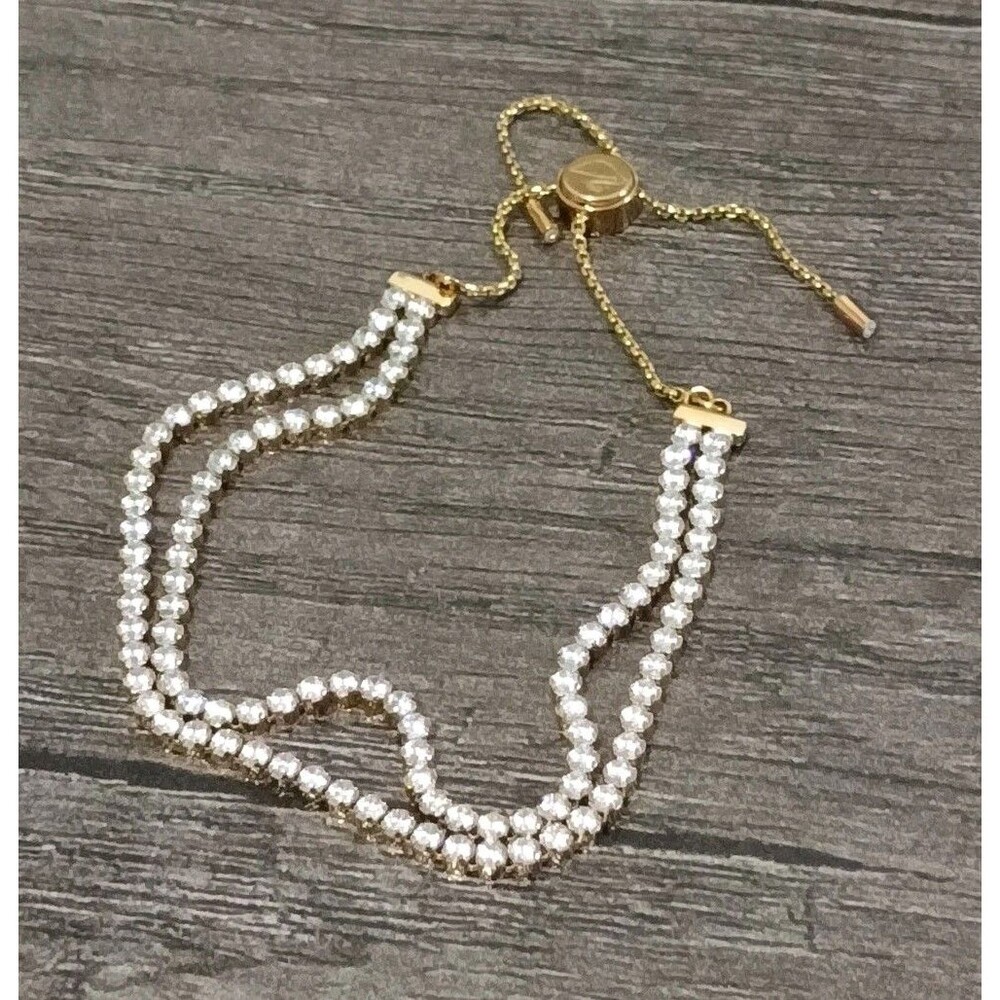Swarovski Double Strand Crystal Slider Gold Tone Tennis Bracelet